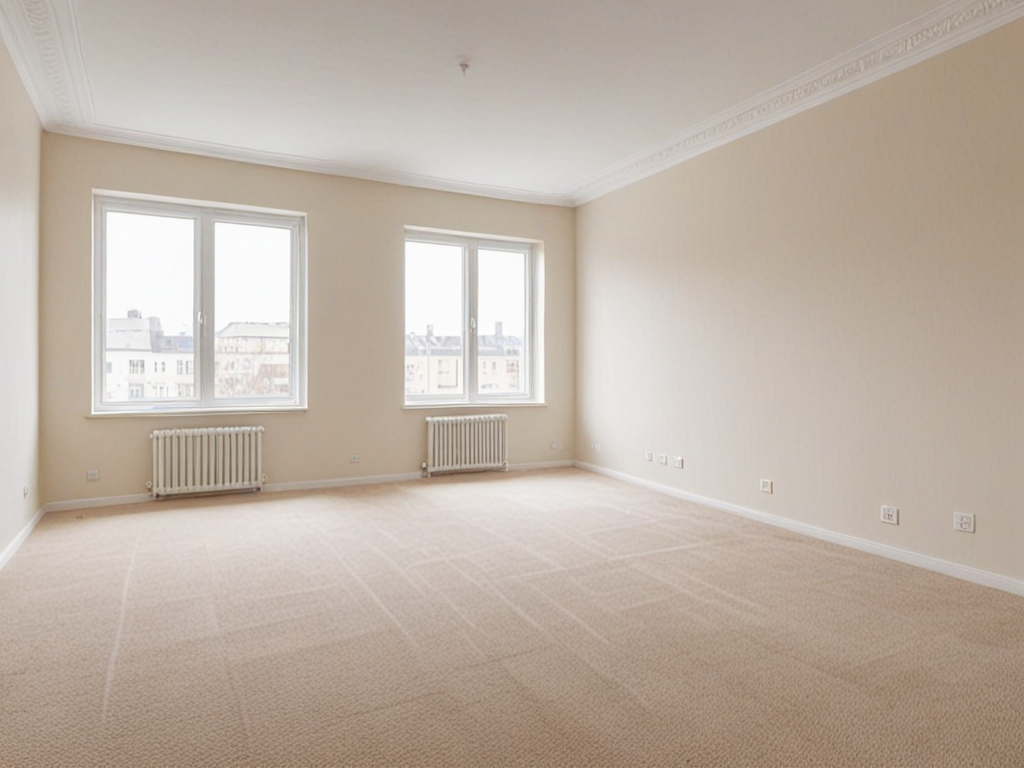 Empty apartment with fresh carpet on moving day